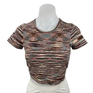 Hansen & Gretel Otis Multicolor Crew Neck Short Sleeve Crop Tee T-Shirt Top Sz S